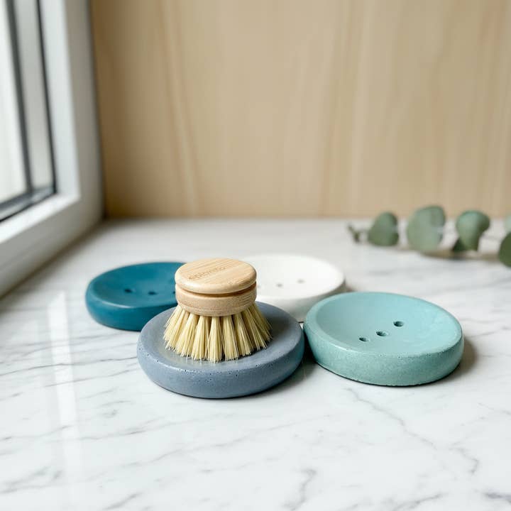 Concrete Round Soap Dish with Drainage Holes for wholesale by Left Corner Goods