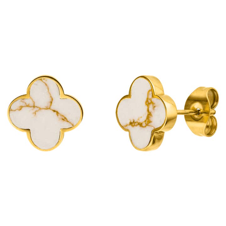 Schmuckgroßhandel - Wholesale Stud/Post Earrings - White-Gold Clover Stud Earrings | 18K Gold Plated