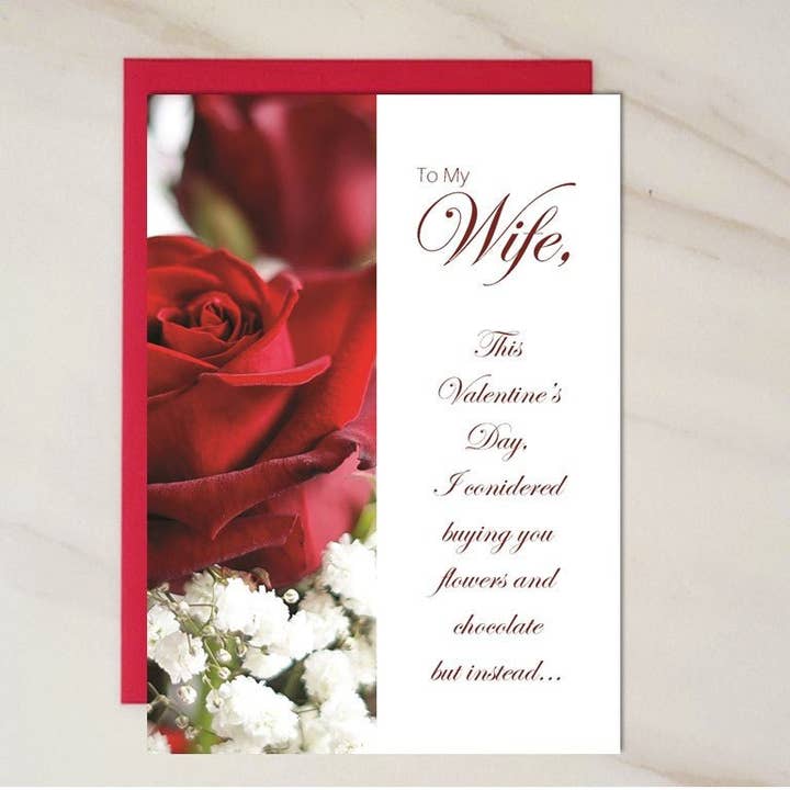 Flowers & Chocolate - Valentines Day Greeting Card for Wife for wholesale by Wholesalegreetingcards.co