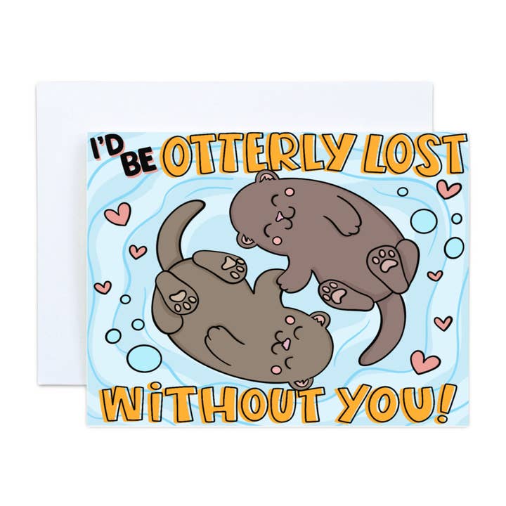 Otter søde håndtegnede sjove ordspil dyr kærlighed lykønskningskort for engroshandel hos Simply Crafty