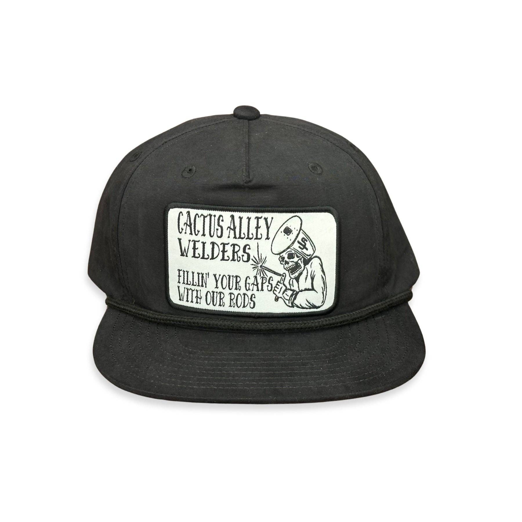 Cactus Alley Hat Co. - Wholesale Flat Brim Cap - Unisex - "Welder" - CA 256 Black/ Black Rope, Snapback Cap (2025)0