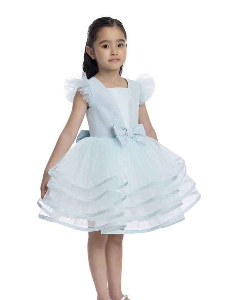 Mint Ruffled Sleeve Girl\'s Dress 3-7 Age 34060pr for wholesale by Pamina Kids