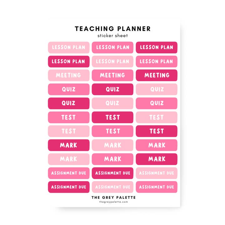 Foglio adesivo rosa per la pianificazione delle lezioni per la vendita all'ingrosso da parte di The Grey Palette