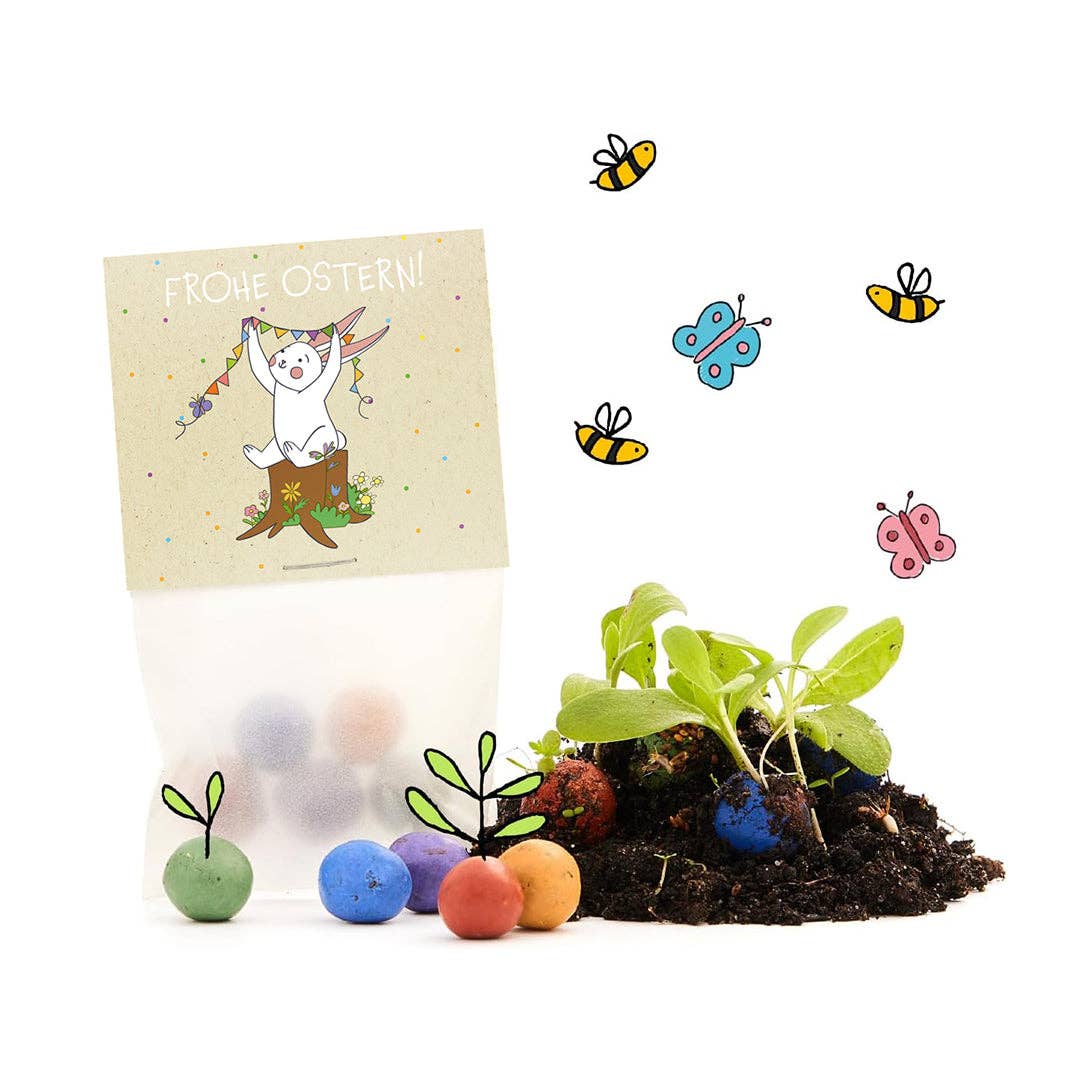 TDJ Stadtgärtner GmbH - Vendita all'ingrosso Semi di piante - 5 sfere di semi floreali in sacchetto di carta glassine - Buona Pasqua - Coniglio decorativo1