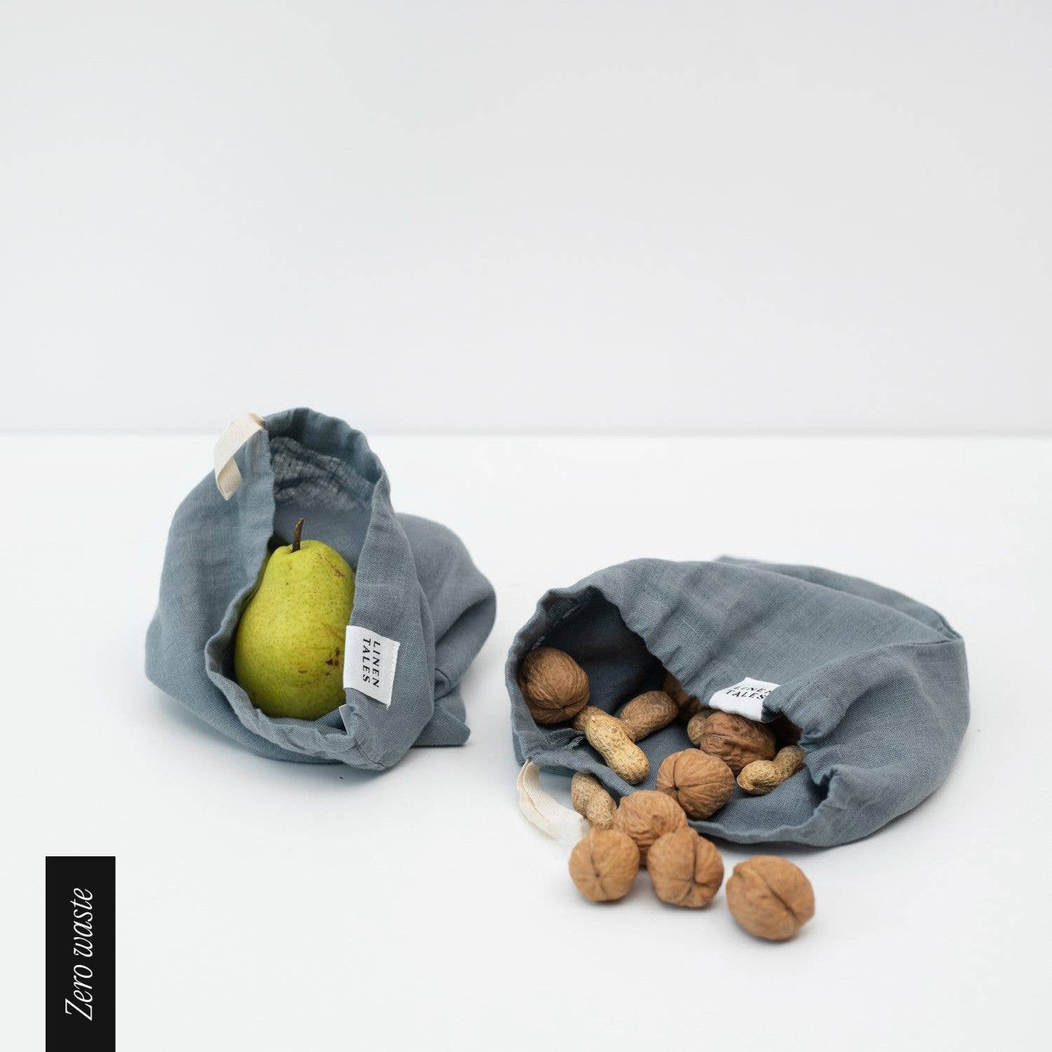 Linen Tales (We cover U.S. import duties) – wholesale Påse med dragsko – Unisex – Zero Waste blå linnetygspåsar med dragsko, set om 32