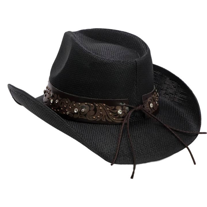 Cap Zone - Wholesale Cowboy Hat - Unisex - Heart Bling Rhinestone Belt Ombre Straw Cowboy Hat14