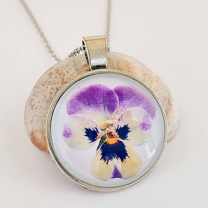 Handmade Flower Necklace, Pansy Necklace for wholesale by Piccadilly Pendants