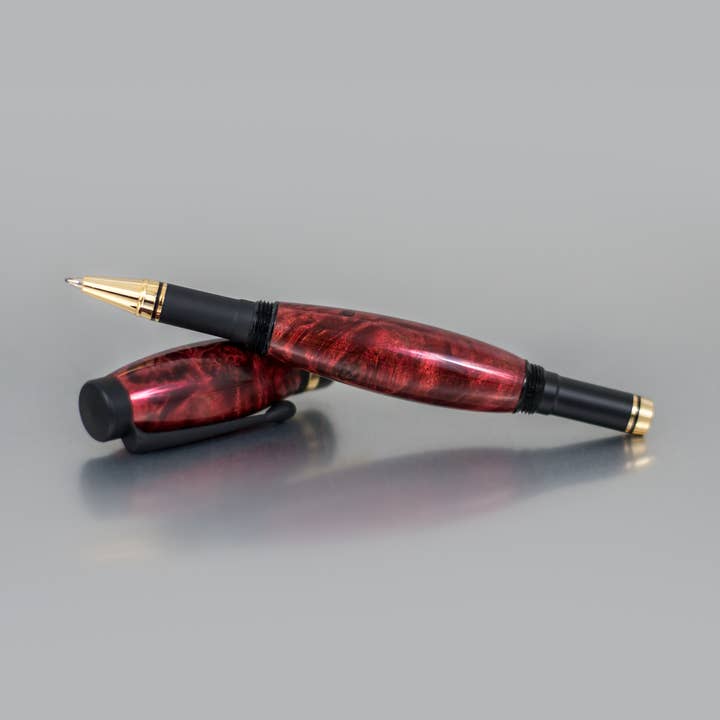Executive Rollerball Pen - Blood Red Buckeye Burl Wood for wholesale by Ortmann Woodcraft