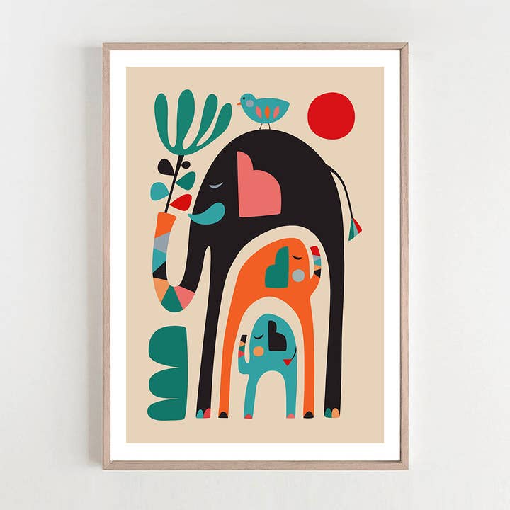 Kunstdruk met drie olifanten voor wholesale door 3 Birdies Studio