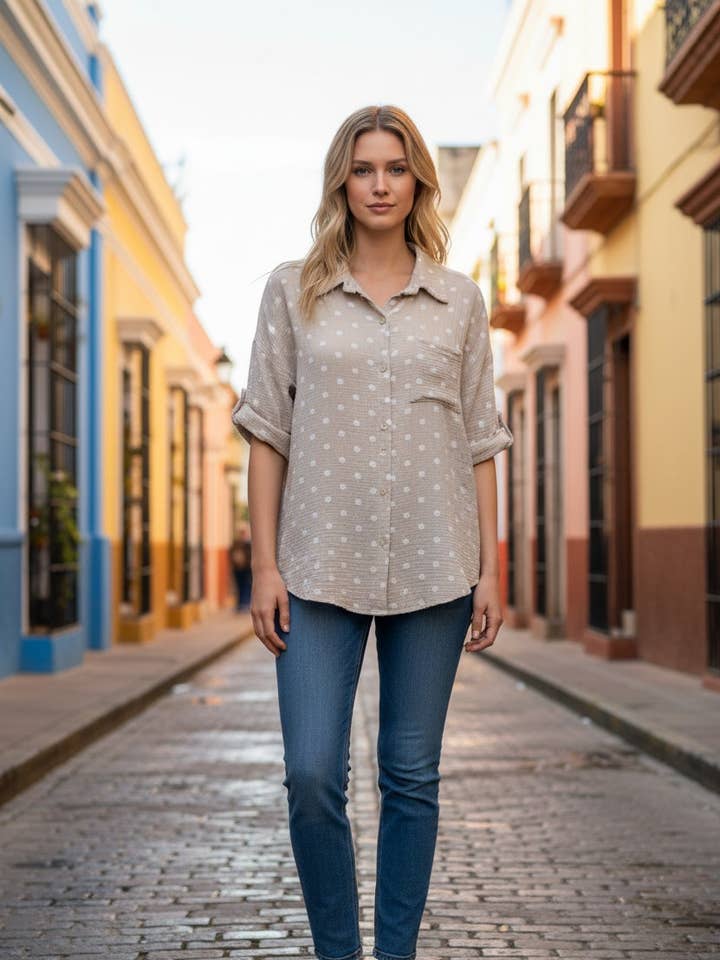 Bedrucktes Hemd aus Baumwollgaze SLV-C25148 für den Großhandel von ORNELLA PARIS