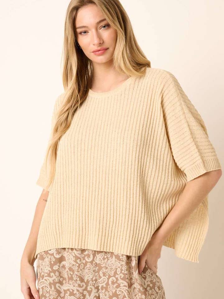 mittoshop - Wholesale Knit Sweater - Women's - ROUND NECK DOLMAN SHORT SLEEVE OVERSIZED SWEATER
