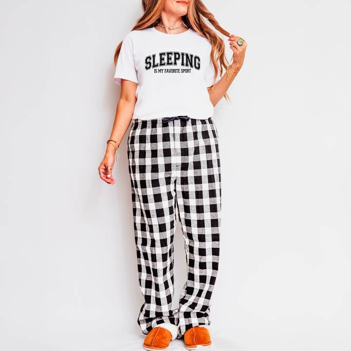 Sleeping Is My Favorite Sport Plaid Pajama Crew Set for wholesale by Olive And Ivory Wholesale