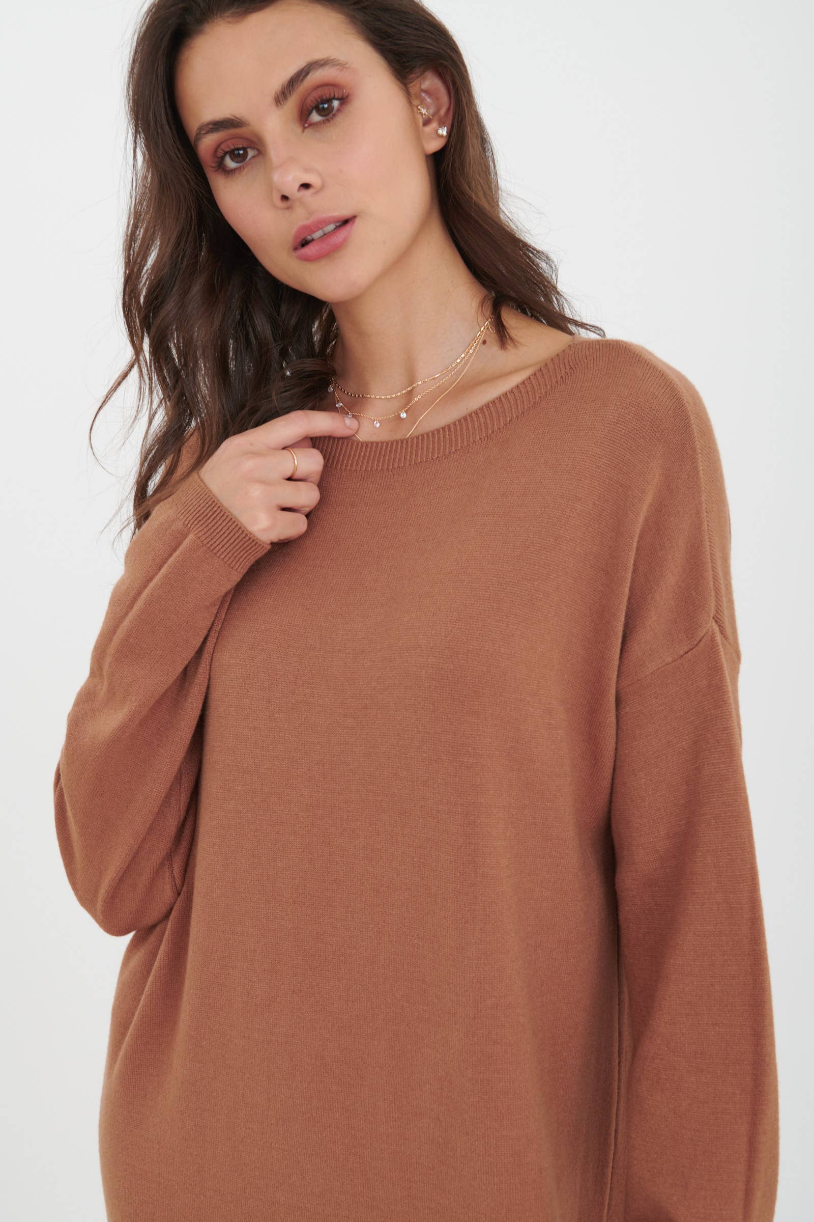 ORNELLA PARIS - Wholesale Dress - Women's - LEL-R22271 plain long sweater dress4