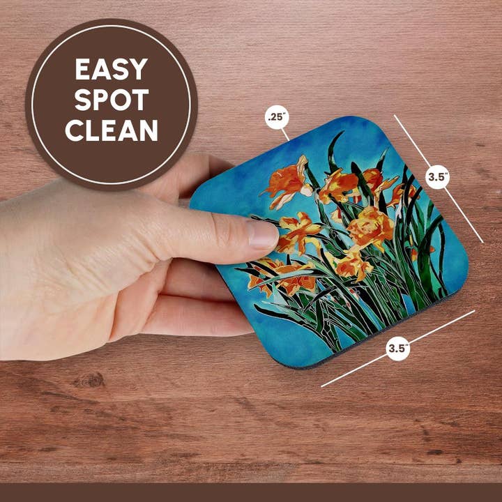 3dRose - Wholesale Coasters - 3dRose, Blooming Golden Daffodils Bold Line Art, Coaster13