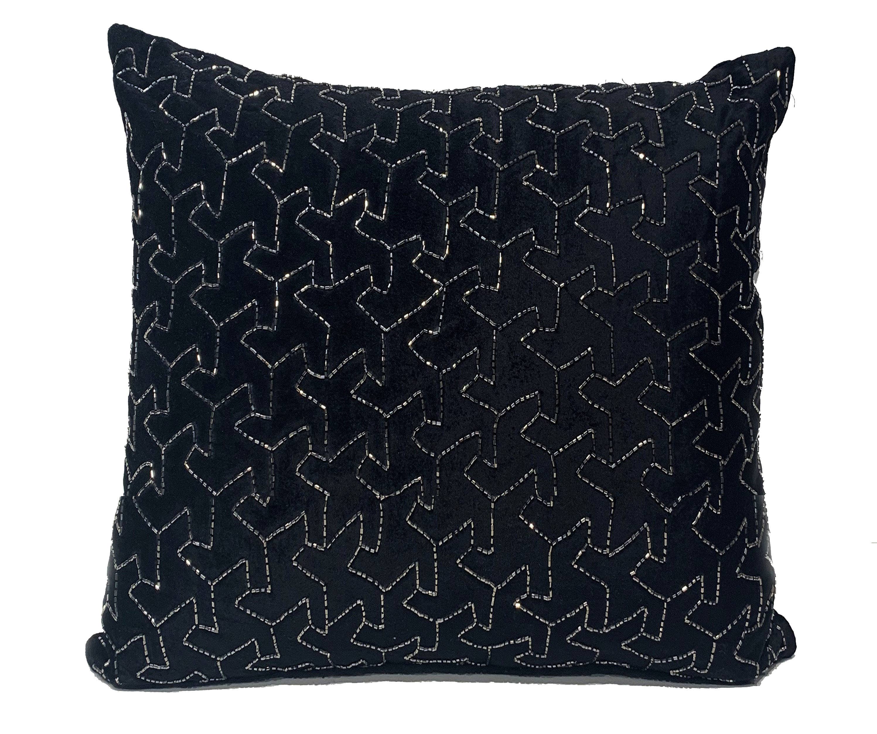 House Of Harkaari - Vente Coussin décoratif - Coussin en velours à motif géométrique fortement orné0