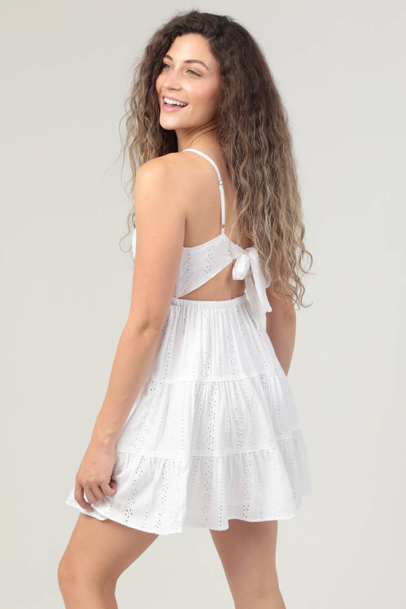 ANGIE - Wholesale Dress - Women's - F4H12-EM08 EYELET EMBROIDERED V NECK OPEN TIE BACK DRESS13