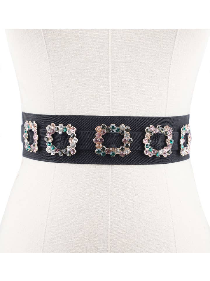 Elastic Belt with Shiny Floral Ornament B-32652 for wholesale by PHANIE MODE