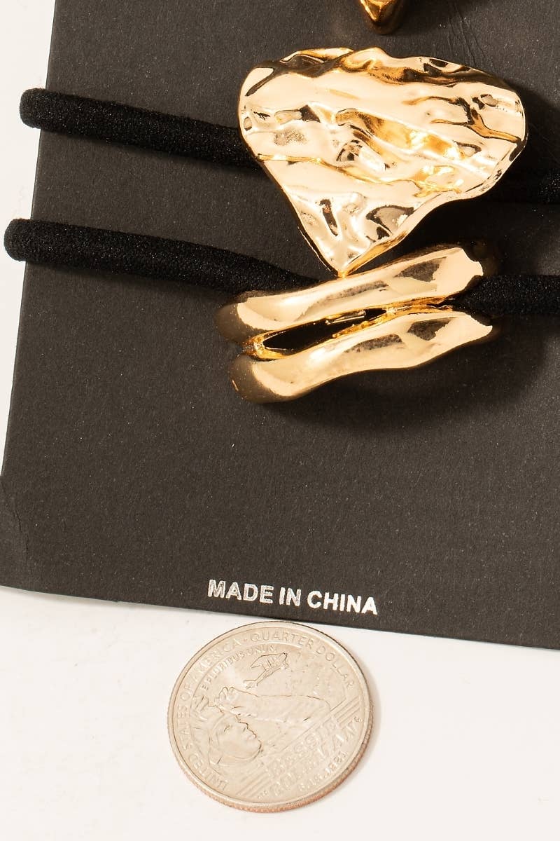 Collections by Fame Accessories - Wholesale Hair Tie - Mixed Metallic Shapes Hair Tie Set2