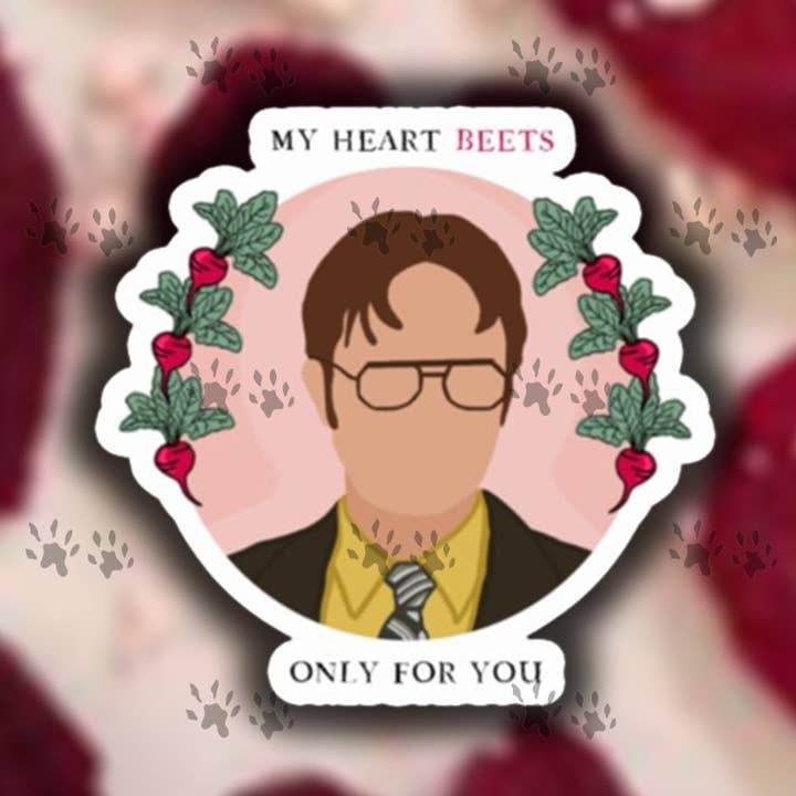 Dwight Schrute 'My Heart Beets Only For You' vinylmærkat for engroshandel hos The Red Otter