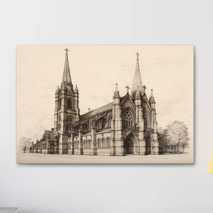 Architectural Church Drawing No.3 on Canvas | Ai Wall Art for wholesale by Quixotic Caverns Trading Company