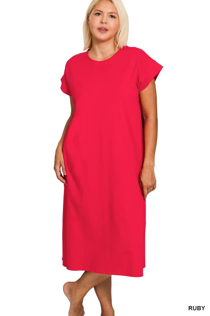 Vanilla Monkey - Wholesale Dress - Women's - Plus Round Neck Short Sleeve Midi Dress14