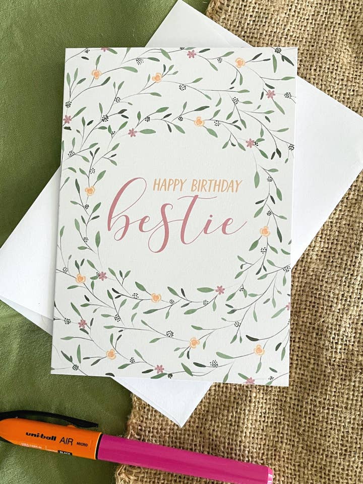 Blumenkranz-Geburtstagskarte für die beste Freundin für den Großhandel von Daisy & Joy Design