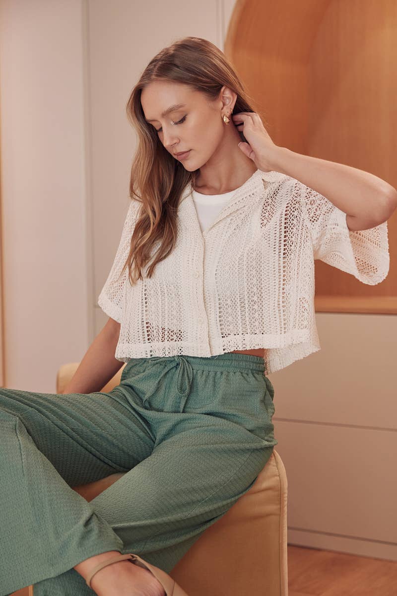 CRÈME Haut court en crochet chic et tendance pour l'été - TI6274FO en vente sur Faire5