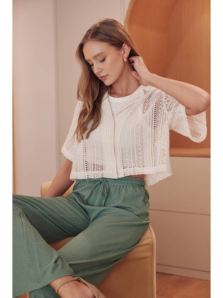 CRÈME Haut court en crochet chic et tendance pour l'été - TI6274FO en vente sur Faire5