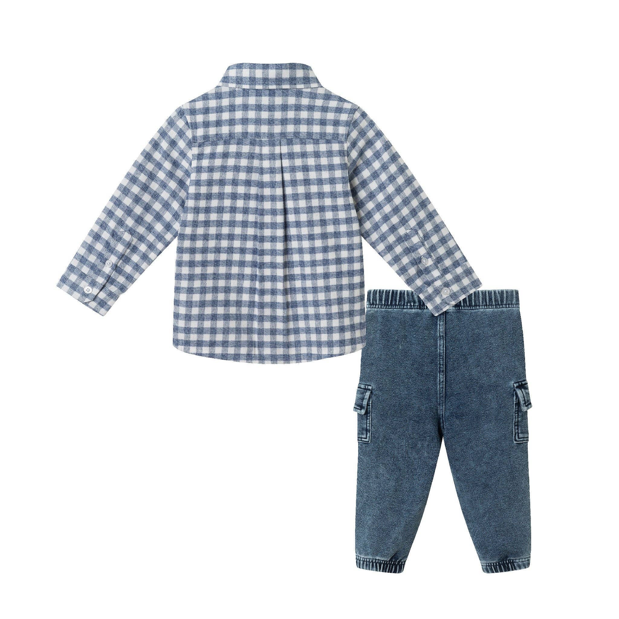 Infant Buttondown Denim Jogger Set | Grey Gingham for wholesale on Faire1
