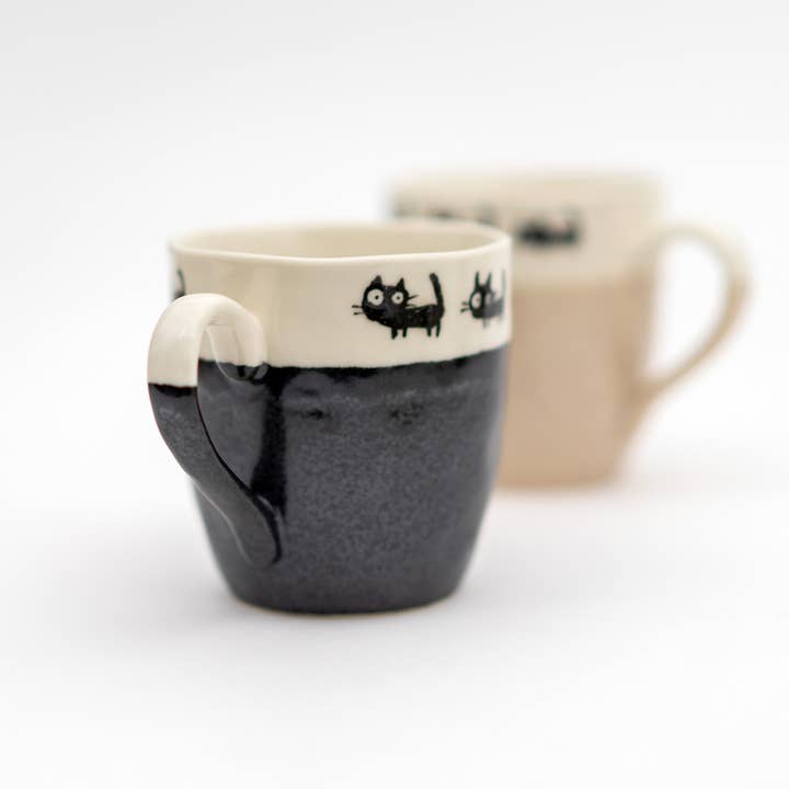 U PLUS INC - Wholesale Coffee Mug - Handmade Cat Mug Mino Ware - Black
