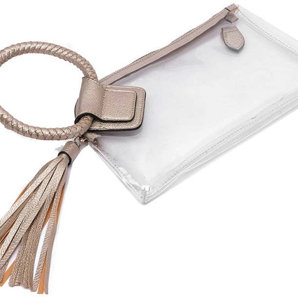 MiMi Wholesale - Wholesale Clutch Bag - Women's - AD205T See Through Clear Cuff Handle Tassel Wrislet Clutch16