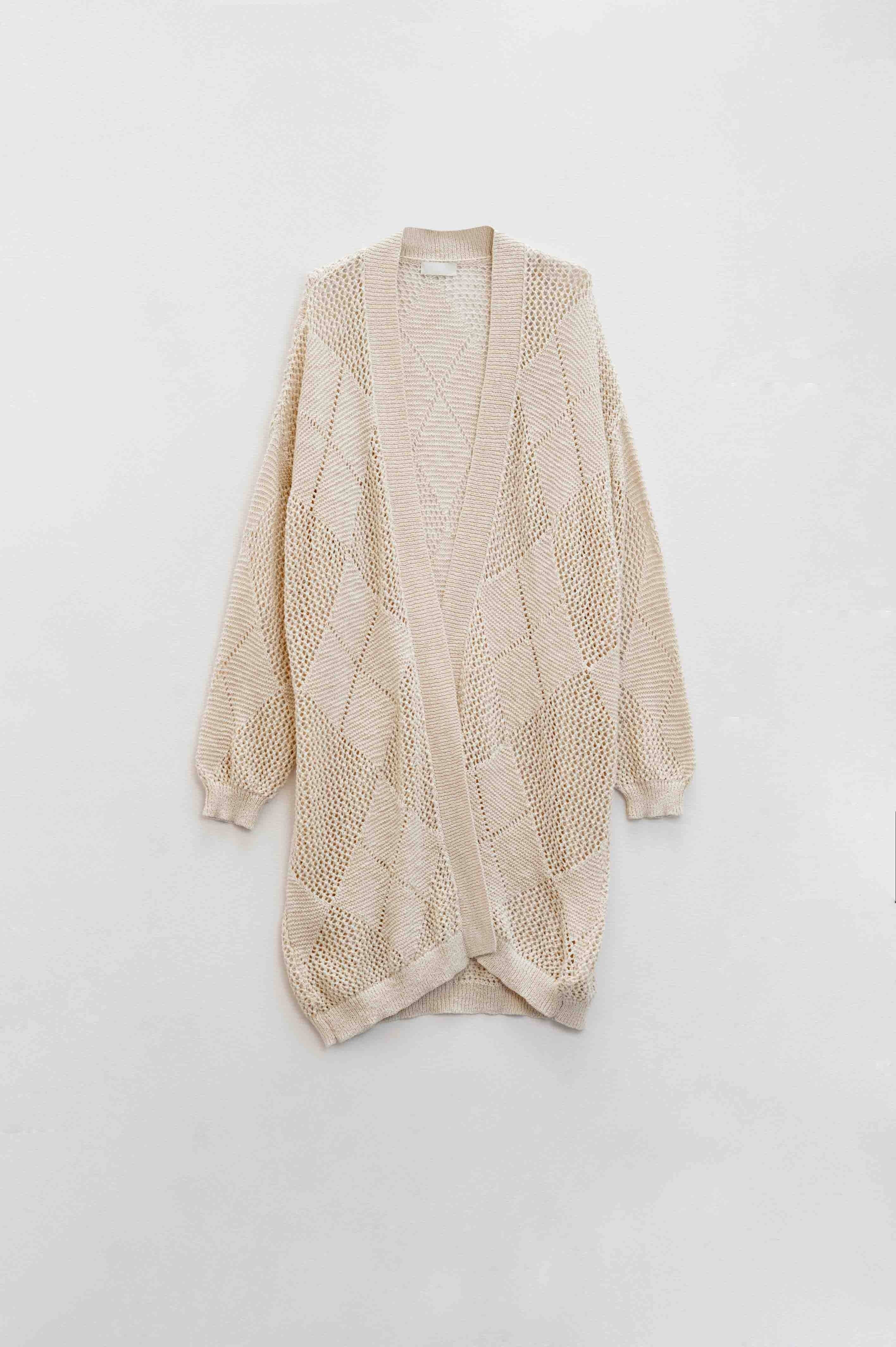 Beige Draped Cardigan With Crochet Design for wholesale on Faire5