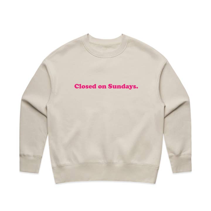 Closed on Sundays Sweatshirt for wholesale by Yoko's Mini Mart