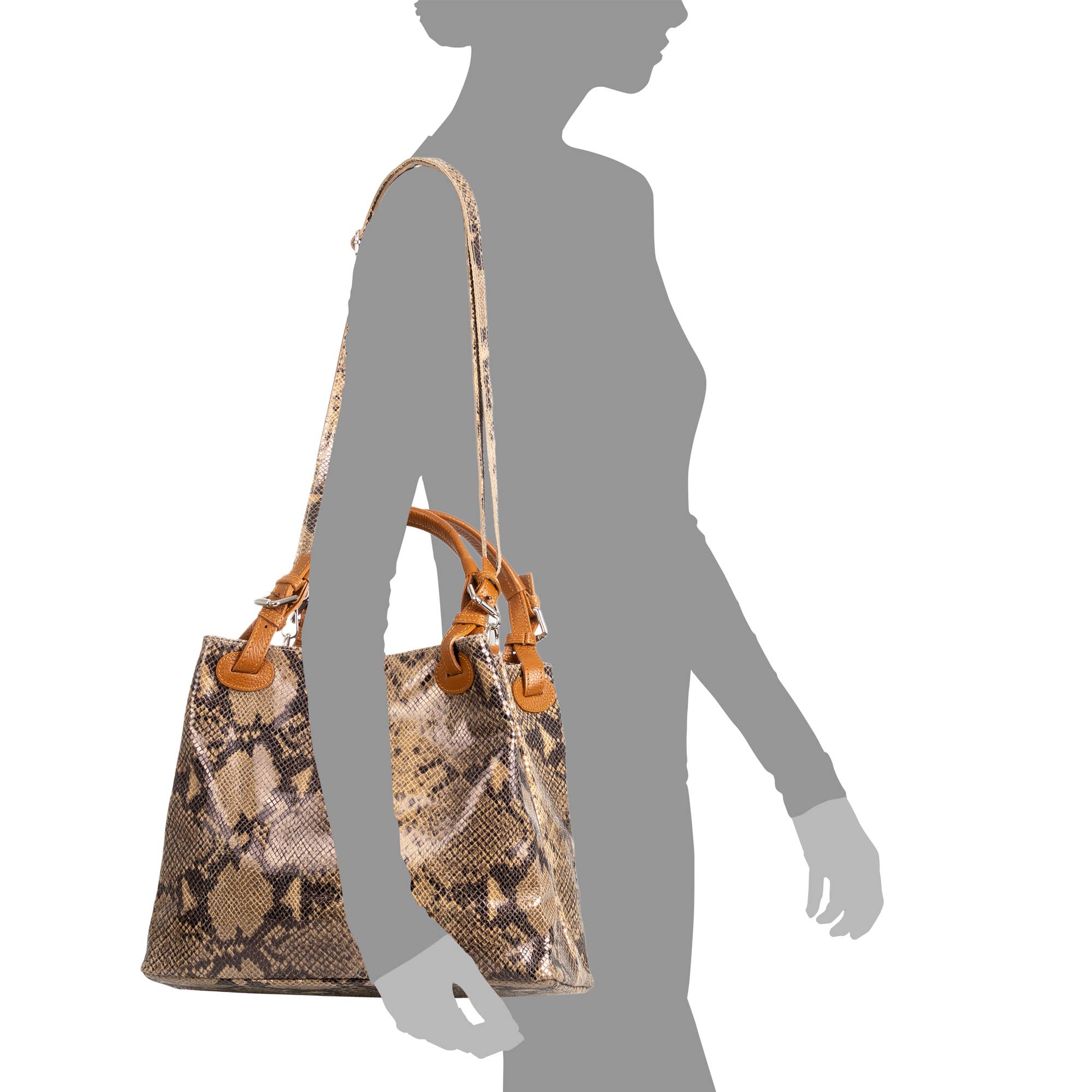 FIRENZE ARTEGIANI – Sacola - Mulher por atacado – Bolsa Tote Feminina Godeberta em Camurça de Python e Couro Legítimo7