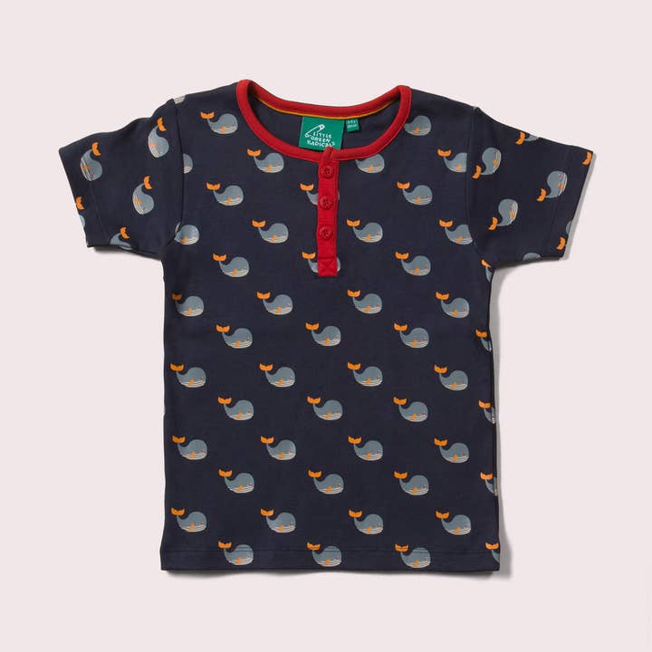 Whale Song Short Sleeve Henley Top for wholesale by Little Green Radicals
