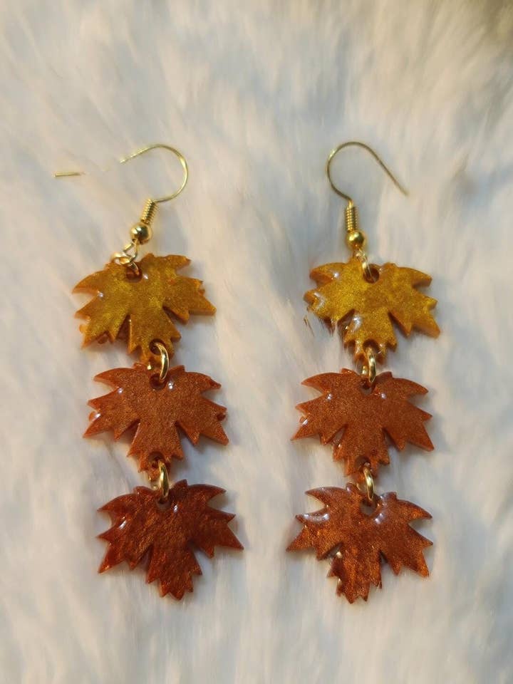 Autumn Leaves Resin Handmade Earrings Fall Jewelry for wholesale by BabyGirl Creations