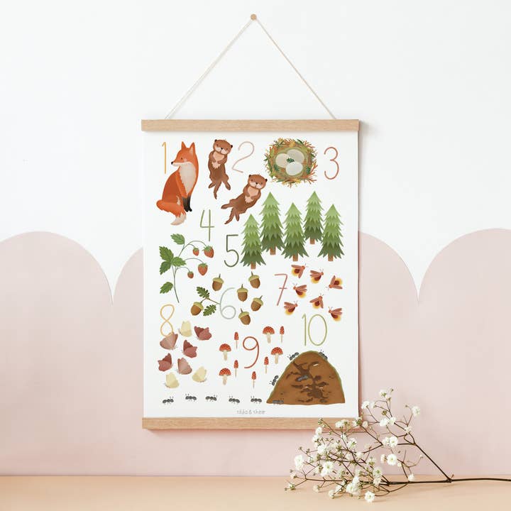 Tilda&Theo - Wholesale Poster - Number poster forest 1 to 10 - learning poster counting children picture Wa1