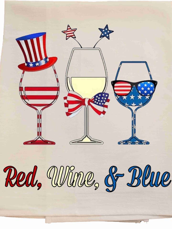 Torchon rouge, vin et bleu pour la vente par Bunnies and Bows