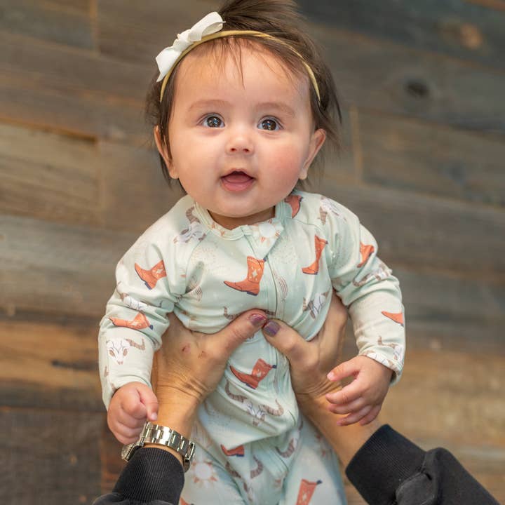 Zipper Footie - Dude Ranch for wholesale by Sweet Bamboo