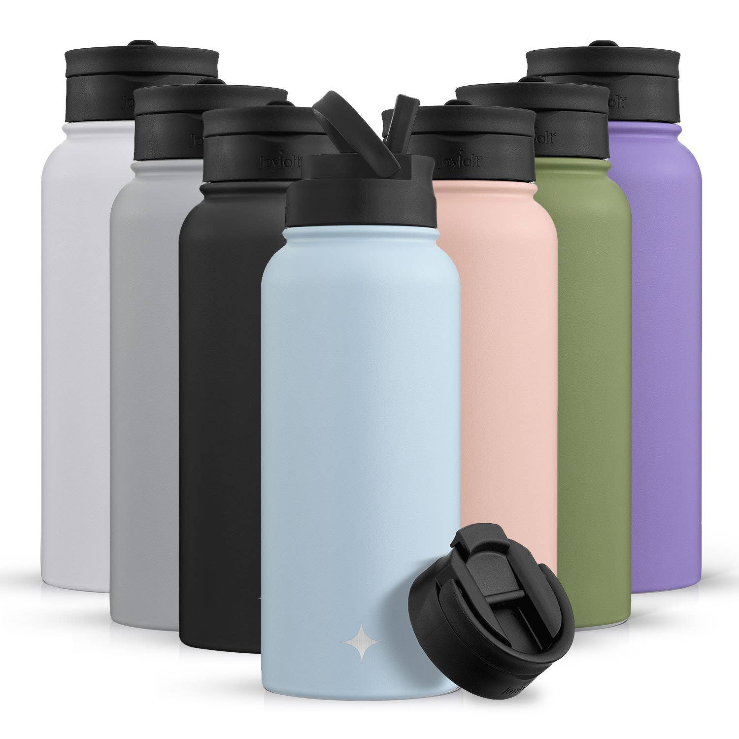 JoyJolt - Vente Bouteilles d'eau - Bouteille d'eau en acier inoxydable avec couvercle rabattable et paille de sport16