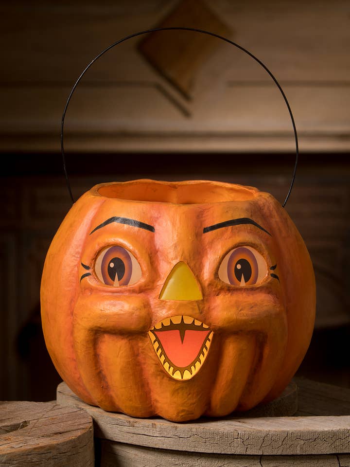 Spunky Pumpkin Bucket Paper Mache for wholesale by Bethany Lowe Designs