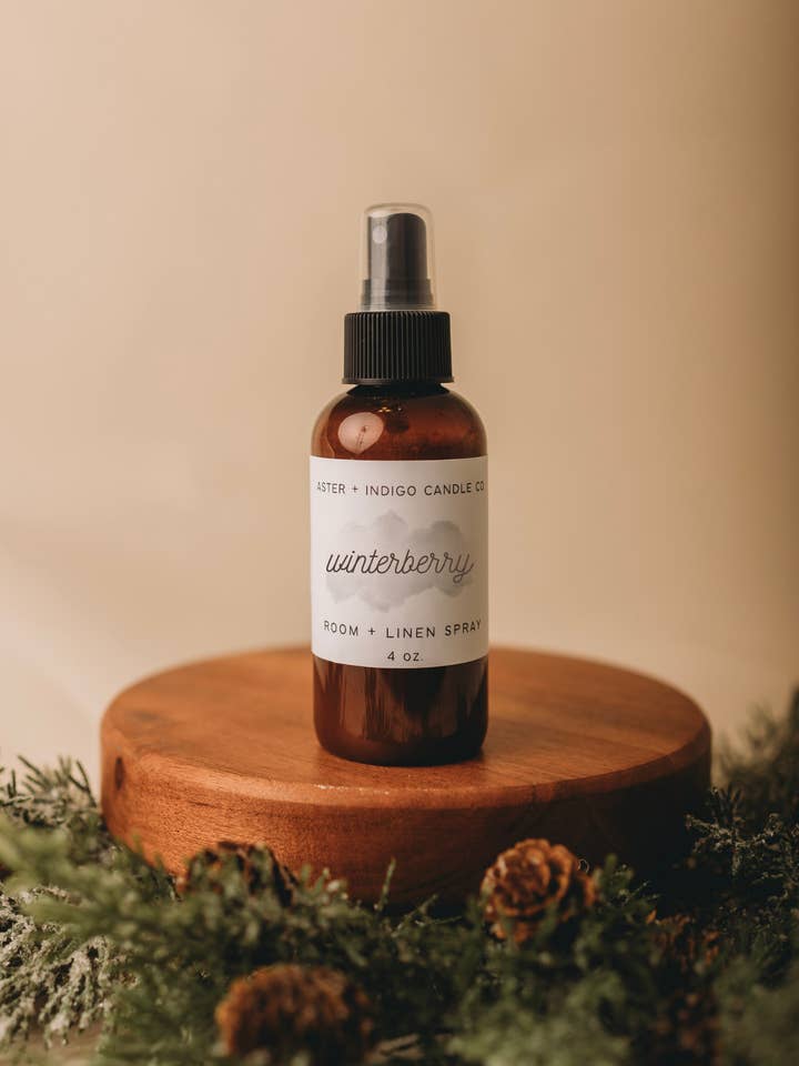 Winterberry | NEW Winter | Christmas Room + Linen Spray for wholesale by Aster + Indigo Candle Co.