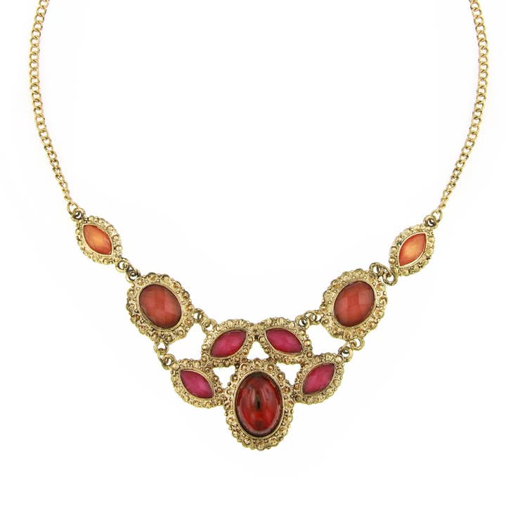 1928 Jewelry - Wholesale Bib Necklace - 2028 Jewelry Padparadscha Fuchsia Siam Red Bib Necklace 16"