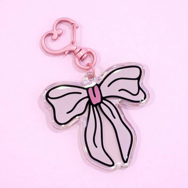 Pink Bow Acrylic Keychain for wholesale by Posh Paperie