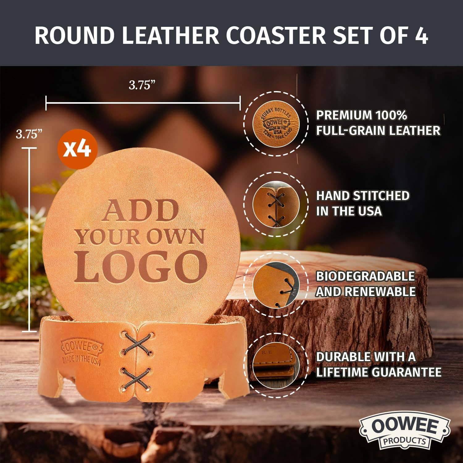 Oowee Products - Wholesale Coasters - Customizable Set of 4 Leather Round Coasters for Drinks6