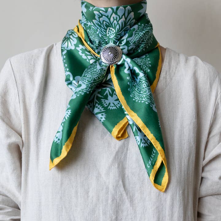 Last Chance Textiles - Wholesale Scarf - Unisex - Silk Twill Scarf - Blossom in Garden Green