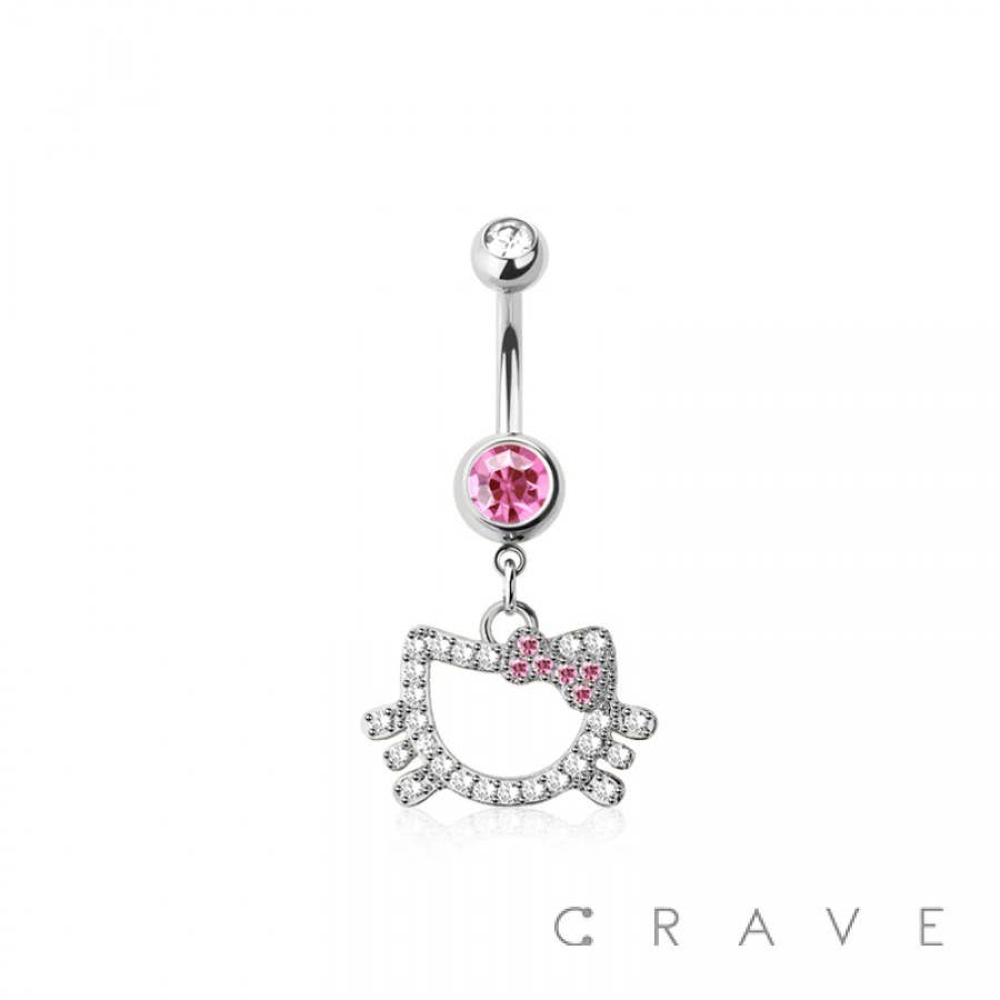 CRAVE - Venta al por mayor Piercings para ombligo - OMBLIGO COLGANTE DE GATO MULTI CZ DE ACERO QUIRÚRGICO 316L3