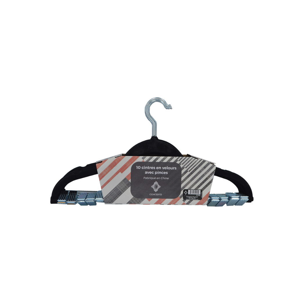 Concepts In Time – wholesale Clothes hangers – Concepts 10pk Velvet Flocked Hangers – With 2 Metal Clips0