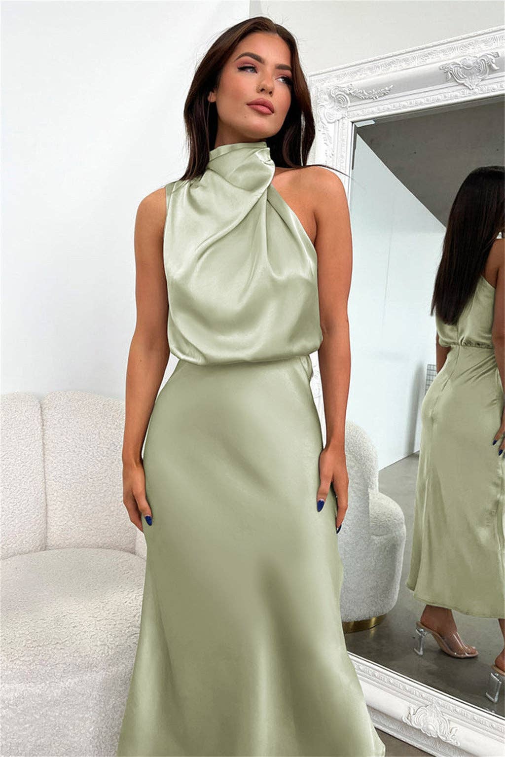Sweetkama - Wholesale Dress - Women's - Ladies Eleganr Sleeveless Satin Midi Dress GQQT39