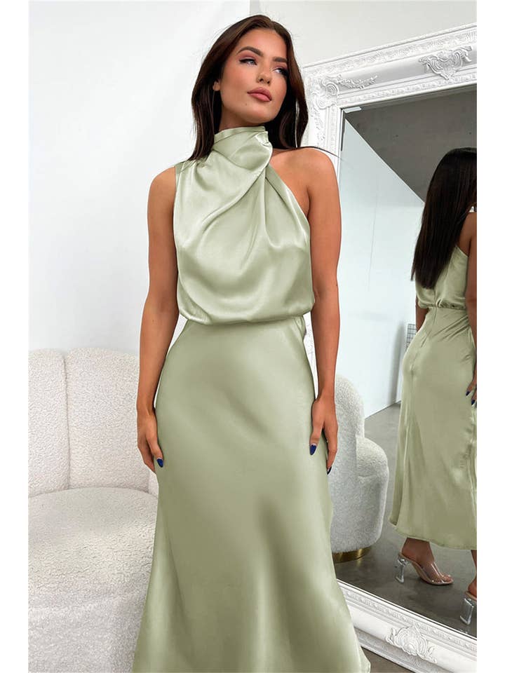 Sweetkama - Wholesale Dress - Women's - Ladies Eleganr Sleeveless Satin Midi Dress GQQT39